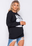 Black Coco Print Oversized Sweatshirt