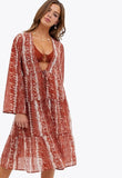 Rust Snake Print Tiered Tie Front Beach Cover Up