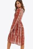 Rust Snake Print Tiered Tie Front Beach Cover Up