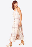 Beige Check Strappy Midaxi Button Front Dress