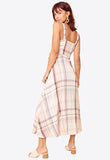 Beige Check Strappy Midaxi Button Front Dress