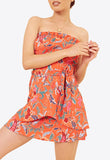 Orange Paisley Tie Front Bandeau Ruffle Edge Mini Dress