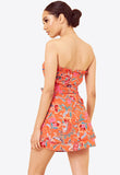 Orange Paisley Tie Front Bandeau Ruffle Edge Mini Dress