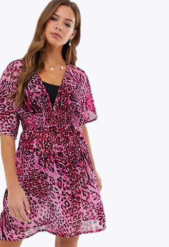 Pink Leopard Print Beach Dress