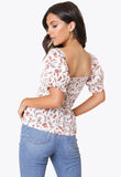 White Ditsy Floral Elastic Bodice Boho Top