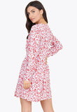 White and Red Ditsy Floral Button Down Mini Tea Dress