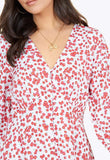 White and Red Ditsy Floral Button Down Mini Tea Dress