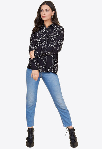 Black White Squiggle Floral Oversized Shirt