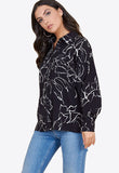 Black White Squiggle Floral Oversized Shirt