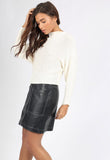 Black PU Zip Front Mini Skirt