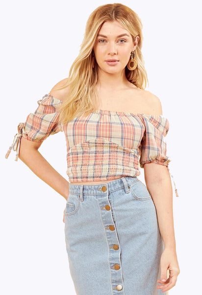 Checked Bustier Top