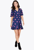 Navy Pink Large Spot Wrap Frill Skirt Mini Dress