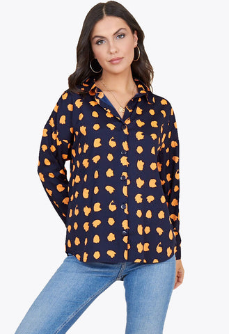 Navy Orange Puzzle Spot Oversized Shirt