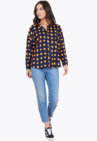 Navy Orange Puzzle Spot Oversized Shirt