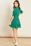 Green Spot Frill Hem Mini Wrap Dress