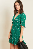 Green Spot Frill Hem Mini Wrap Dress