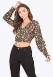 Black Mustard Floral Long Sleeve Button Through Top