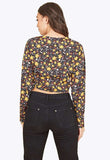 Black Mustard Floral Long Sleeve Button Through Top