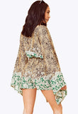 Green Border Print Kimono Sleeve Playsuit