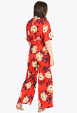 Red Floral Print Side Split Trousers