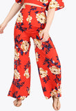 Red Floral Print Side Split Trousers