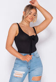 Black Tie Front Rib Knit Bodysuit