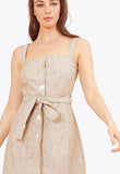 Mocha Pinstripe Button Up Waist Tie Utility Midi Dress