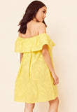 Yellow Textured Cotton Bardot Frill Layered Mini Dress