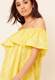 Yellow Textured Cotton Bardot Frill Layered Mini Dress