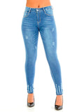 Light Blue High Waist Ankle Stitched Faded Distressed Denim Jeans