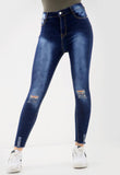 Blue Denim High Waist Distressed Ripped Skinny Fit Jeans