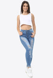 Blue Denim High Waist Distress Denim Skinny Jeans