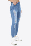 Blue Denim High Waist Distress Denim Skinny Jeans