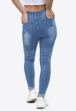 Blue Denim High Waist Distress Denim Skinny Jeans