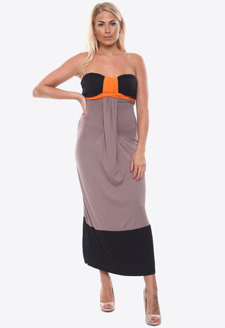 Mocha Orange Bow Front Tie Waist Maxi Dress