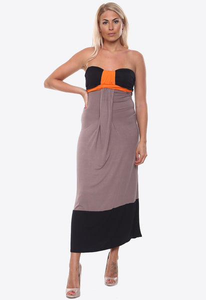 Mocha Orange Bow Front Tie Waist Maxi Dress