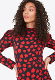 Black Red Heart Print Ruffle Frill Hem Mini Dress