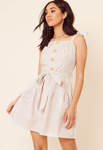 Cotton Stripe Button Down Mini Dress with Pockets