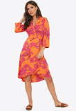 Silhouette Floral Print Side Button Midi Dress