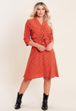 Rust Spot Print Collar Wrap Belted Mini Dress