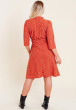 Rust Spot Print Collar Wrap Belted Mini Dress