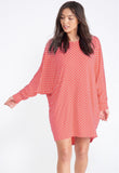 Pink Polka Dot Jersey Oversized Dip Hem Batwing Top