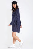 Navy Polka Jersey Oversized Long Sleeve Dip Hem Batwing Top