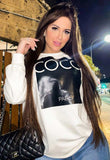 White Coco Print Oversized Sweatshirt