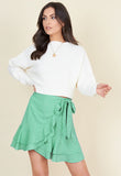 Green White Heart Ruffle Hem Wrap Mini Skirt