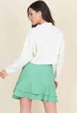 Green White Heart Ruffle Hem Wrap Mini Skirt