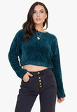 Forest Green Chenille Knit Cropped Long Sleeve Top