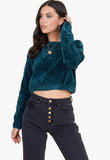 Forest Green Chenille Knit Cropped Long Sleeve Top