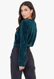 Forest Green Chenille Knit Cropped Long Sleeve Top