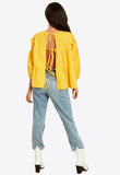 Yellow Cotton Lace Up Back Tiered Top